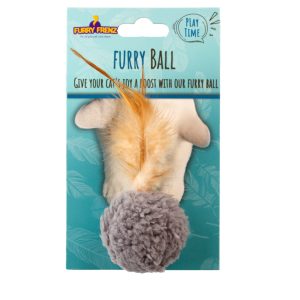 Furry Ball With Feather Grey